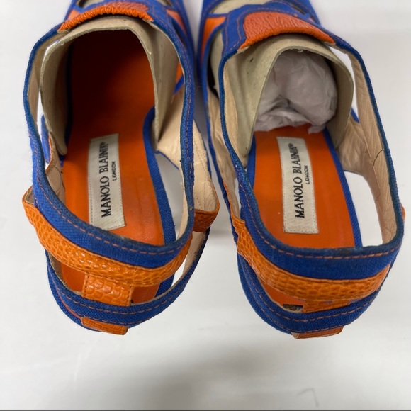 🧡SOLD! RARE MANOLO BLAHNIK DENIM & LEATHER HEELS 39 8.5 - Picture 7 of 11